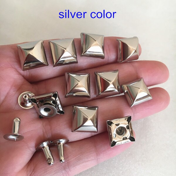 Jeux de 100 clous de Rivet peints | Clou à Rivet carré, pointe à Rivet pyramide ronde avec Base, Rivet pour vêtements, bricolage, choisir vos couleurs, 12*12mm: silver