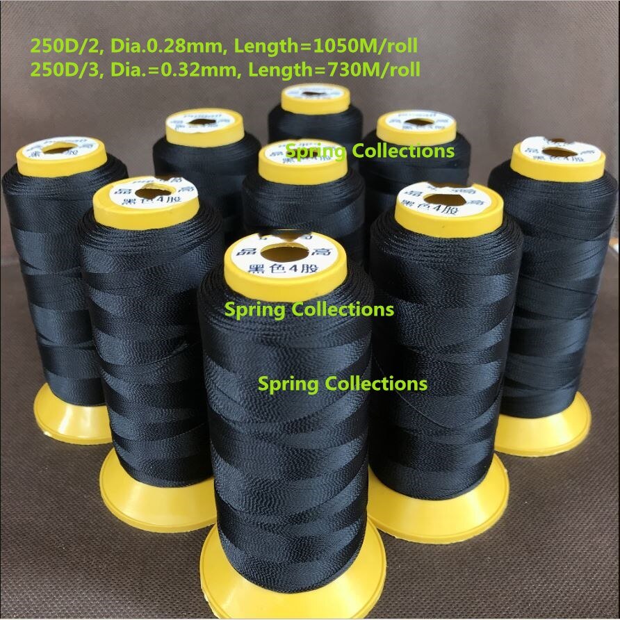Hilo de coser 0,32 poliéster para sofá de cuero, tela vaquera de alta resistencia, 250D/2,250D/3, diámetro negro/blanco, 0,28/100% mm, 2 uds.