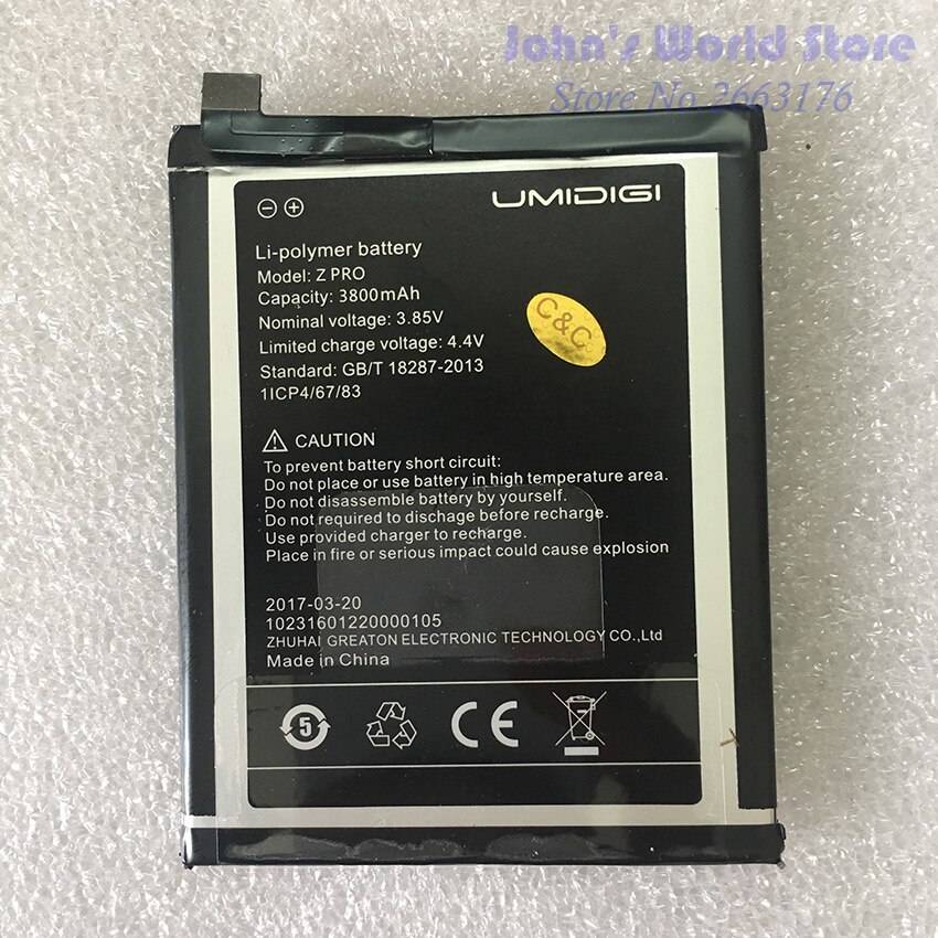 Umi Z Pro Battery UMIDIGI Z Pro Original Large Capacity 3800mAh Back Up For UMI Z Pro Z1 Smart Phone