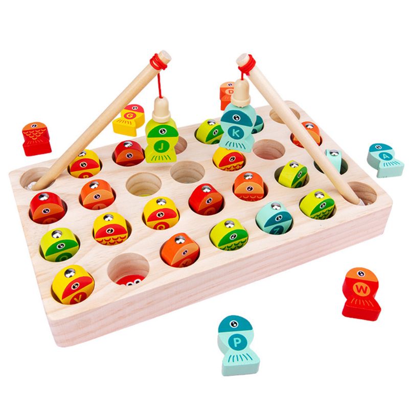 Di legno di Pesca Magnetica Gioco Giocattolo per Bambini di Apprendimento Precoce Educativo Lettere puzzle