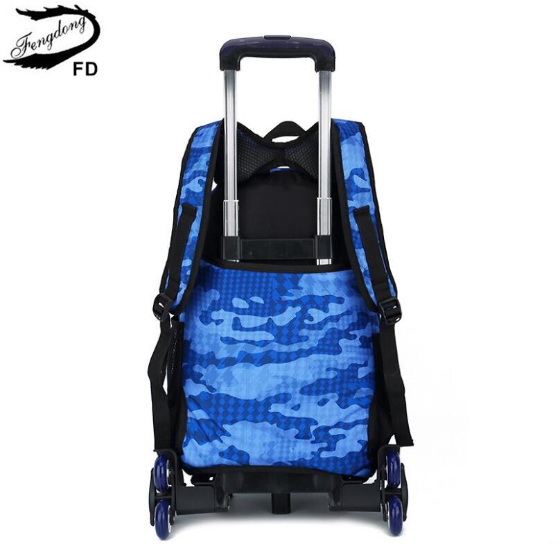 Fengdong Kind Afneembare Wiel Tas Basisschool Zakken Voor Jongens Kinderen Waterdichte School Rugzak Rollende Trolley Bag Pack