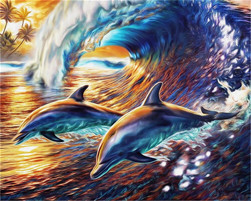 AZQSD Draw By Number On Canvas Dolphin Sunset DIY Pictures Oil Painting By Numbers Animal Home Decor HandPainted: SZGD1-4733