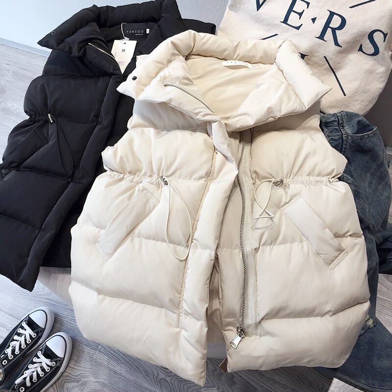 Winter Long Sleeveless Vest Coats Women Stand Neck Slim Cotton Padded Jacket Vests Korean Zipper Jacket Woman Waistcoat