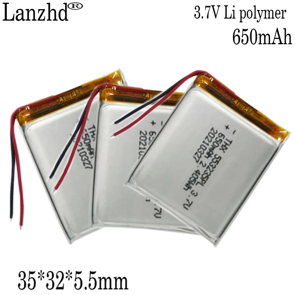 1-10pcs li polymer batteries 3.85V 553233 soft package for cards speakers TWS charging containers MP3
