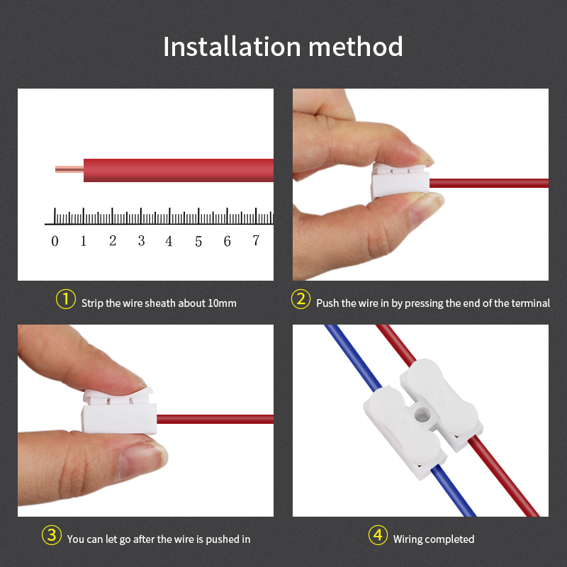 Conector de Cable eléctrico CH2, Terminal de conexión de tira LED, 2 pines, empalme rápido, Terminal de prensa de 220V, 26 unids/caja