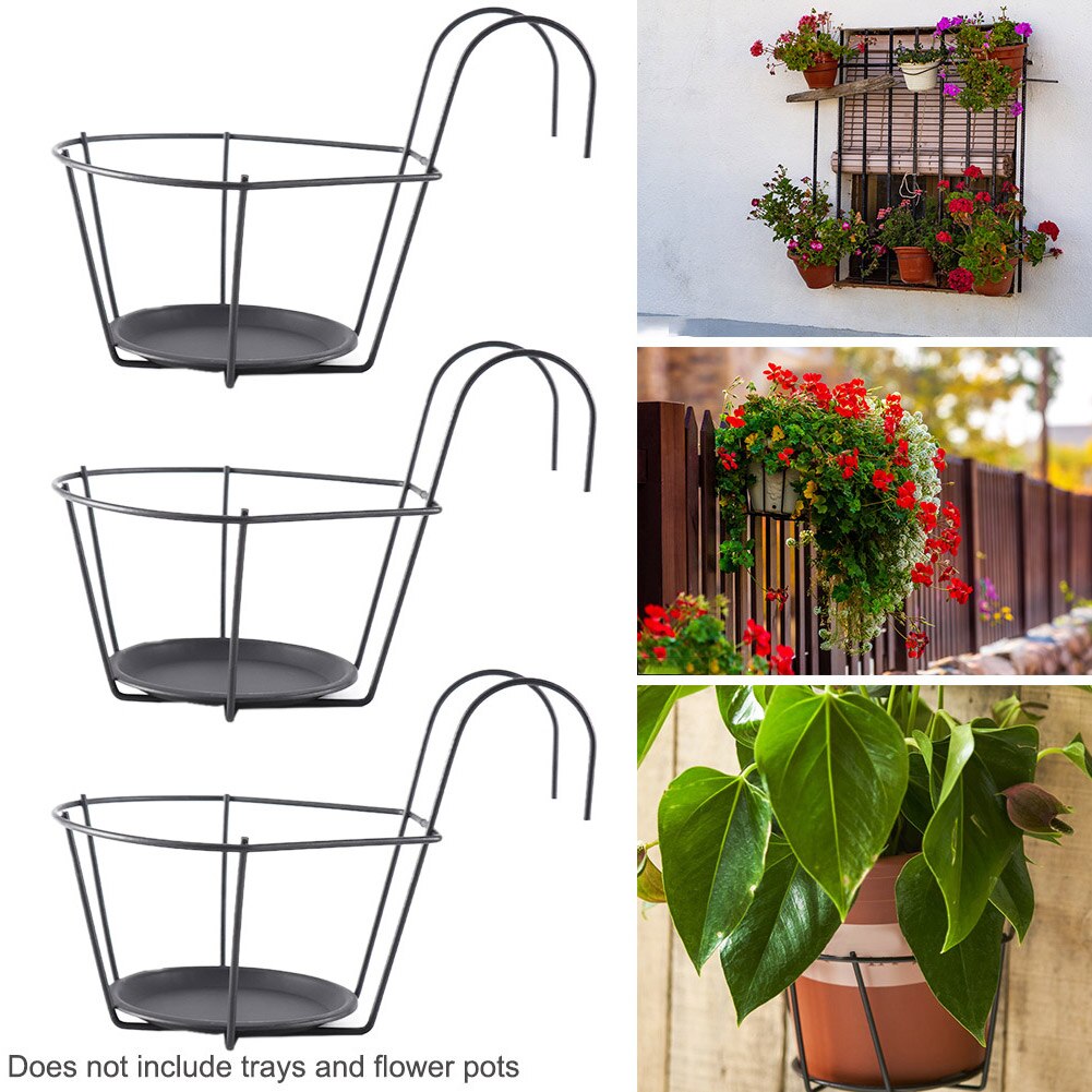 3 stuks plantenstandaard voor buiten met 2 haken voor de woonkamer, gemakkelijk schoon te maken, rugsteun, stabiel ijzeren kunstwerk, sterk lager, moderne patiotuin