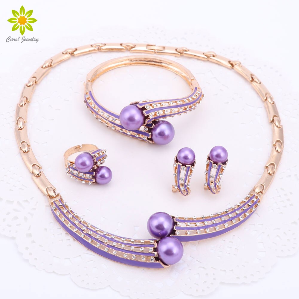 Gold Farbe Schmuck setzt Frauen Schmuck-einstellen/Hochzeit Zubehör Für Frauen Simulierte Perle Kristall Halskette setzt 2 Farben