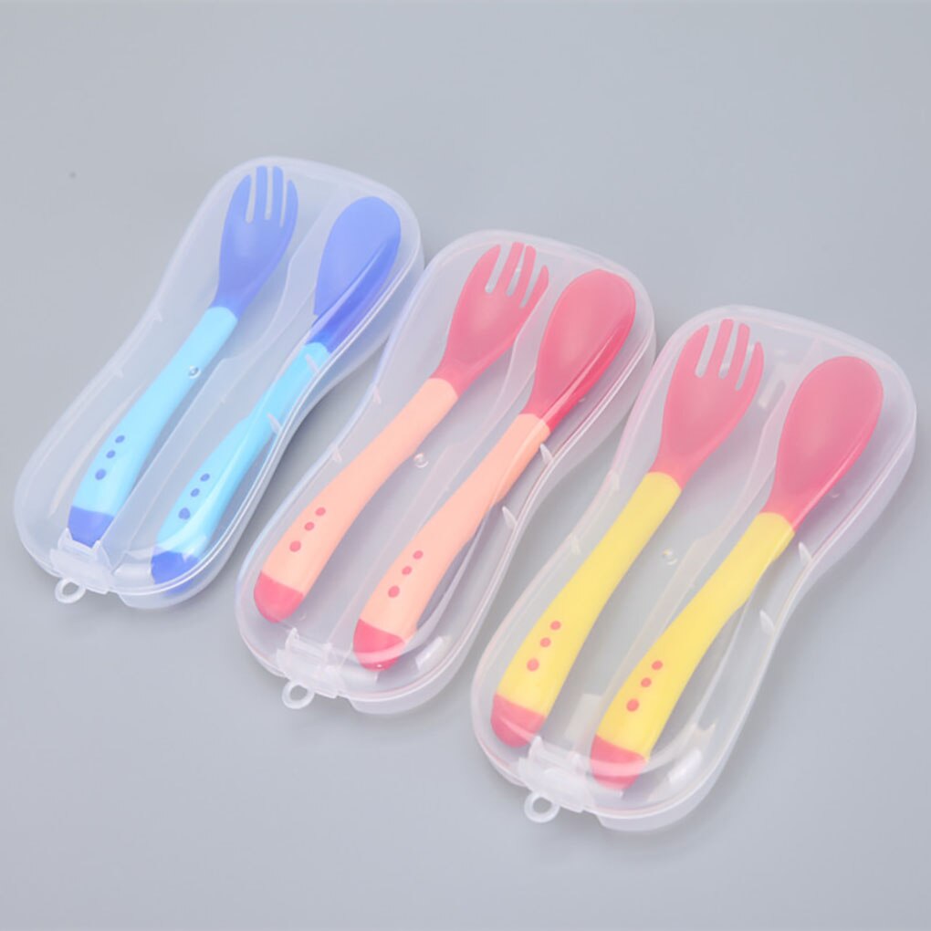 Bebé cuchara Temperatura de detección niño Tenedor de silicona arco alimentación de bebé cuchara Sensor de temperatura cucharas