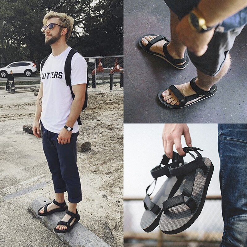 Maden-Sandalias de gladiador para hombre, zapatos informales con personalidad para exteriores, zapatillas planas negras para amantes, Sandalia deportiva