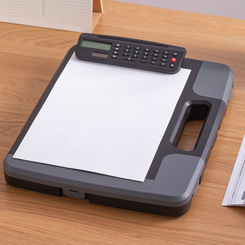 A4 Storage Clipboard File Box Case Document File Folders Clipboard Portable Clipboard Storage Case with Calculator
