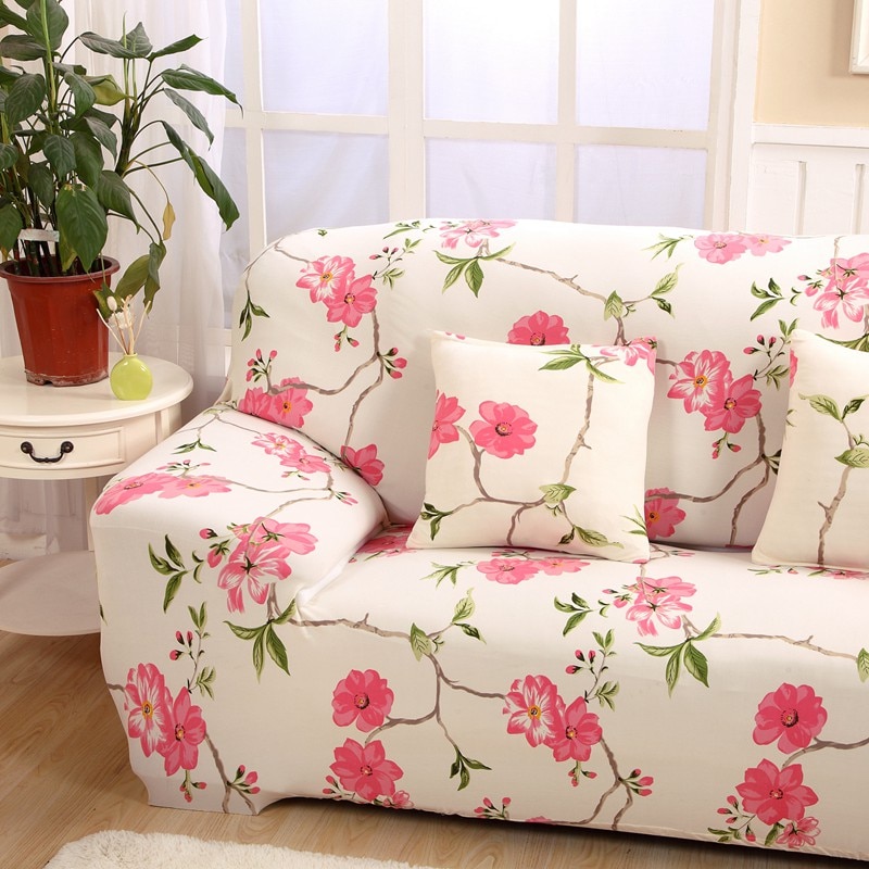Fleksibelt stretch sofadæksel stor elasticitet sofadæksel loveseat sofa funiture cover 1pc lyserød blomst maskinvaskbar