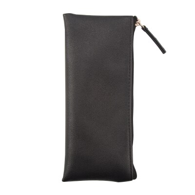 Súper recomendado, caja de lápices Simple de cuero negro dorado plateado rosa, suministros escolares, papelería Bts, bolsa de almacenamiento para , caja de lápices: Black