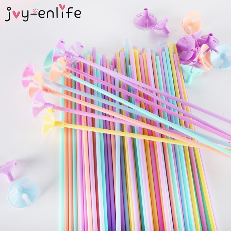 20pcs Colorful Latex Balloon Sticks PVC Rods Balloons Holder Sticks With Cup Baby Shower Kids Birthday Party Wedding Decoration