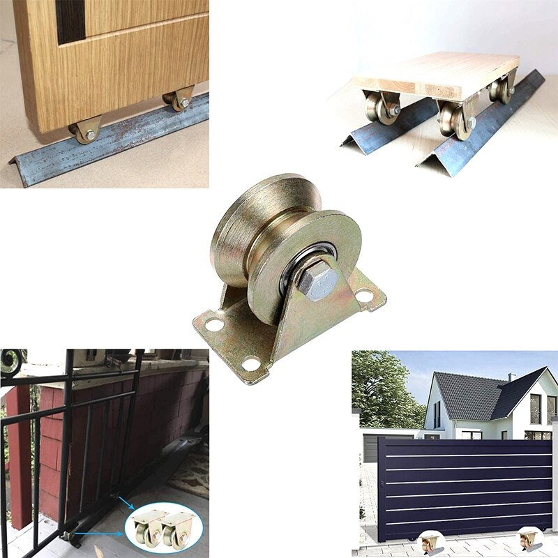 2 pièces 2 pouces v-rainure roue lourde rigide roulette porte coulissante rouleau pour porte coulissante machines industrielles Rail de câble métallique