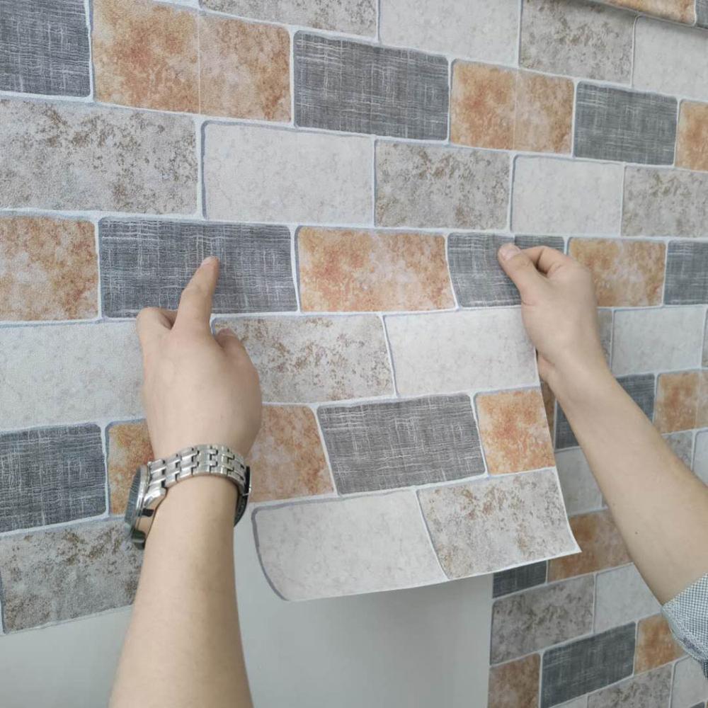 3D Rectangular stone texture wall sticker living room kitchen decorations wallpaper home background Seamless stitching stickers