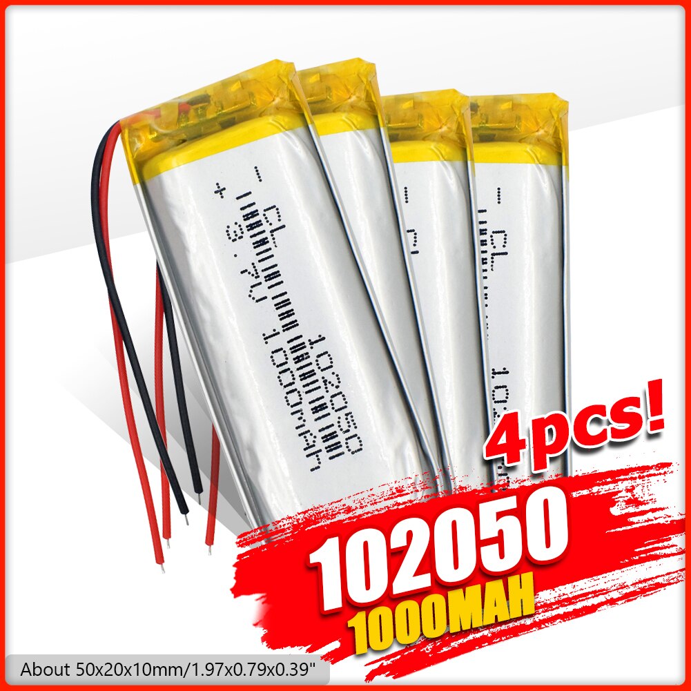 1/2/4x Oplaadbare 3.7V 1000Mah Lipo Batterij 102050 Lithium Polymeer Li-Polymeer Batterij Met pcb MP3 MP4 MP5 Gps Bateria: 4 pieces