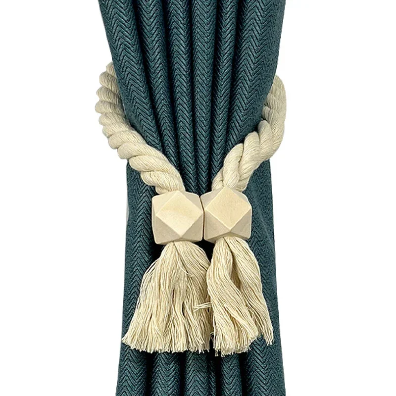 Cortinas Magnéticas de estilo bohemio para decoración del hogar, accesorios tejidos a mano de madera maciza para habitación, soporte con Clip, 2 piezas: YELLOW