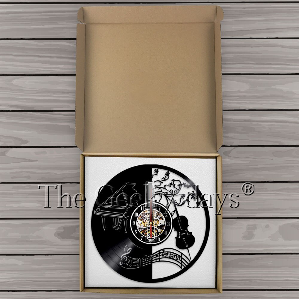 1Piece Music Instrument Vinyl Record Wall Clock Violin Piano LED Hanging Watch Time Clock Modern Music Wall Art Home Decorative