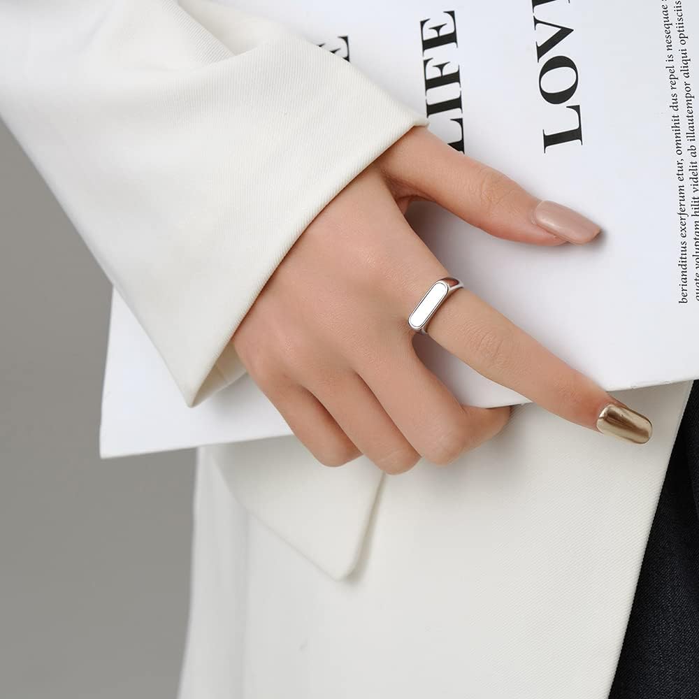 VQYSKO Anillo de nácar resistente al agua sin deslustre, anillo de sello, barra delicada, hermoso para ella, joyería grapa