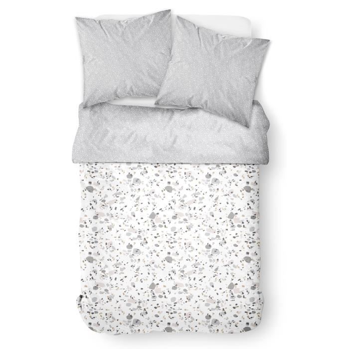 HOY Funda nórdica Sunshine # 2.23 - 100% Algodón - 220 x 240 cm - Blanco y gris