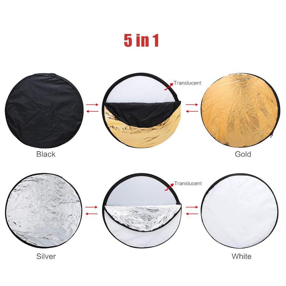 5 in 1 Unique Round Photography Reflector Zippered Storage Bag Easy Carry Collapsible Photo Studio Vlog Reflecotor