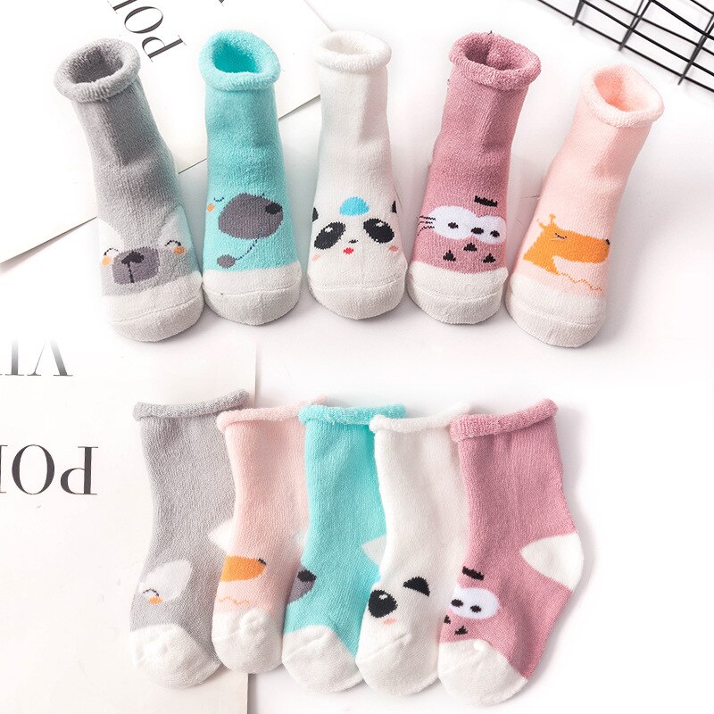 5 Paar Baby Sokken Pasgeboren Baby Jongen En Meisjes Comfort Katoenen Badstof Sokken Dikke Dier Cartoons Patroon