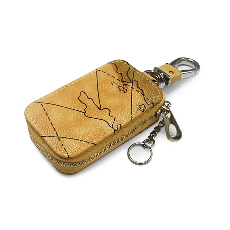 Map Pattern Mini Key Wallets Unisex Car Key Bag PU Leather Key Holder Key Case for Car Housekeeper Zipper Keychain Cover