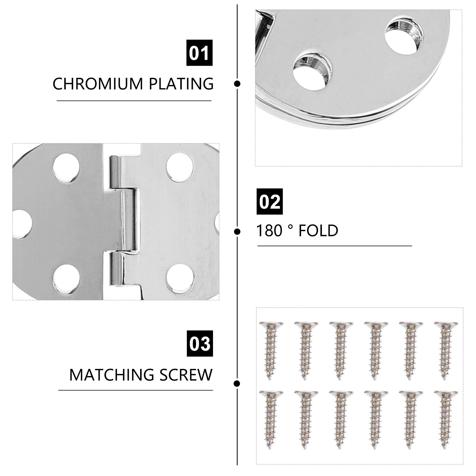 2pcs Small Copper Hinges 6 Hole Hinges for Cabinet Wooden Box (Silver)