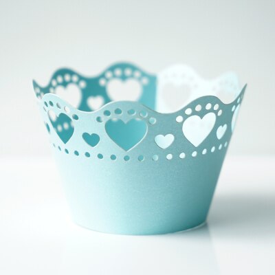 Bruiloft cupcake side 10 stks/pak hartvorm hol papier cupcake omliggende rand bakvormen cake tools wit/blauw/roze/zilver: Baby blue