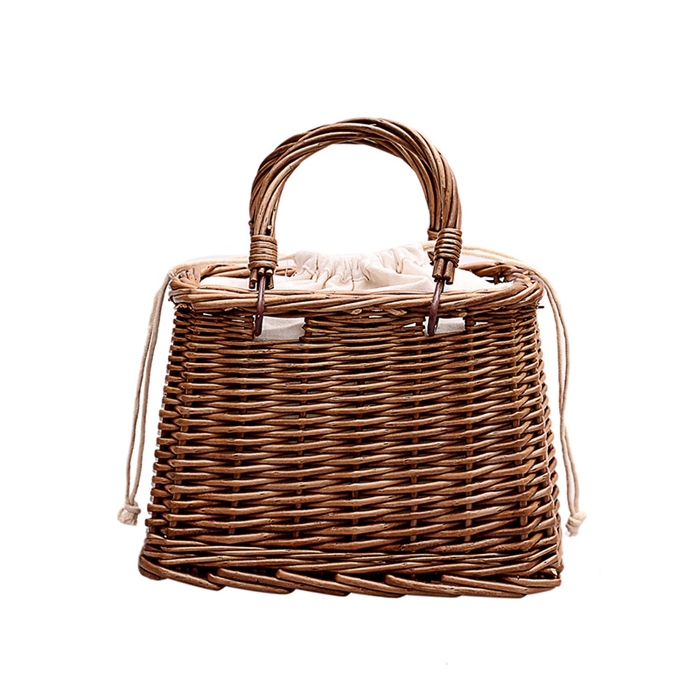 Håndlaget vevd stråveske kvinner kurv totes sommer bohem strand damer rotting strikket håndlaget kintted crossbody tote: Brun
