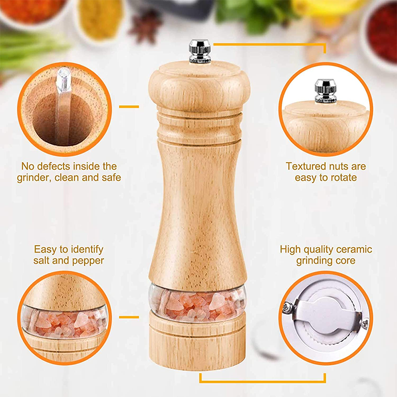 Molinillo de pimienta Manual, molinos de sal y pimienta de madera, herramienta multiusos de especias, molinillo de especias de madera maciza para el hogar, cocina y hogar