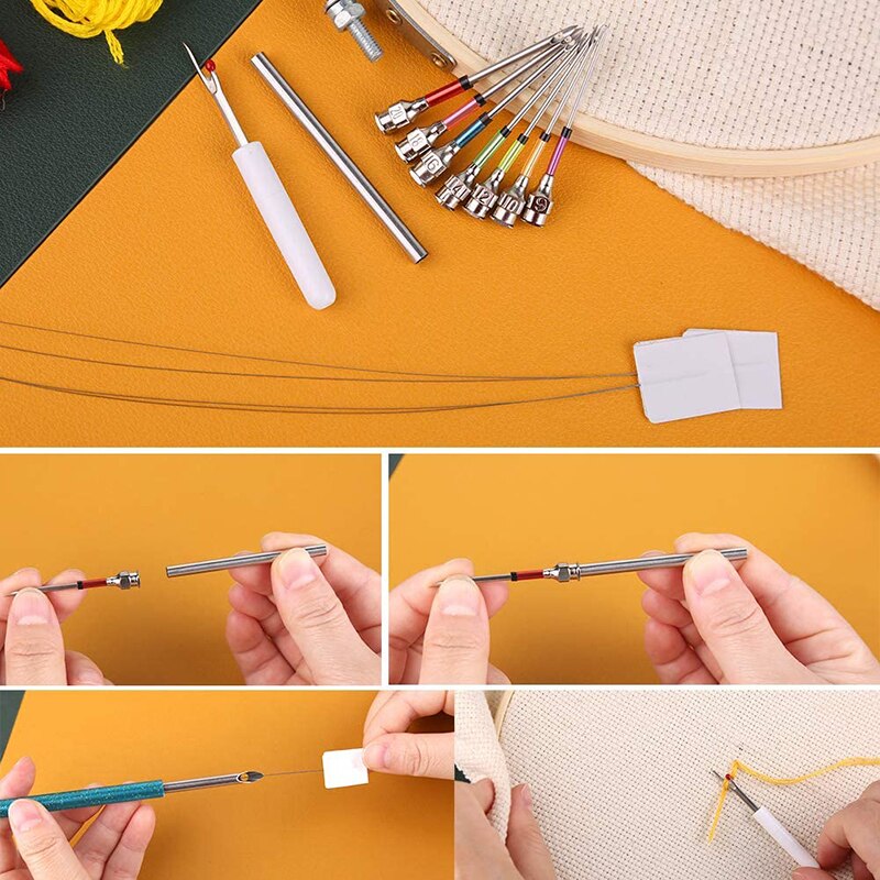 Imzay 24 Pcs Embroidery Stitching Felting Punch Needles Punch Needle Kit Poking Cross Stitch Tool Crochet Knitting Needle Thread