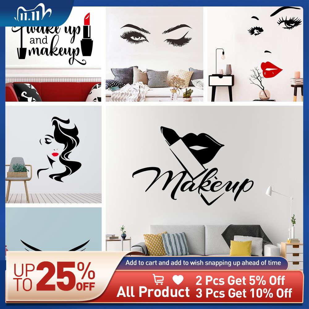 Beauty Salon Salon Lipstick Eyes Vinyl Wall Sticker Wallpaper For Beauty Salon Girls Bedroom Decor Mural Poster Quotes Make Up