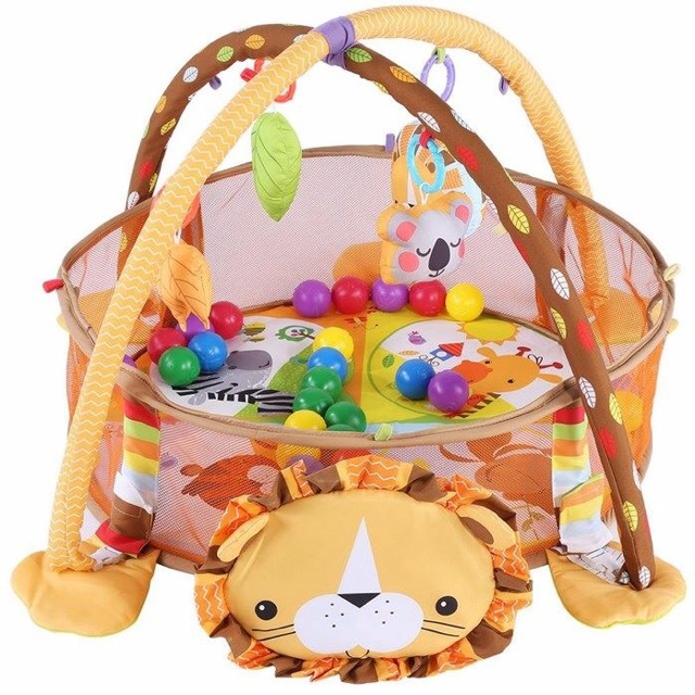 Baby 3 in 1 Play Mat Children Crawling Mat Blanket Newborn Rug Kids Activity Mat Gym Baby Tapete Infant Fitness Frame Guardrail: lion 27x20in