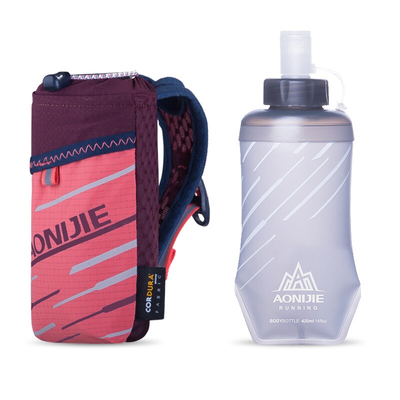 Aonijie handtas voor zachte fles ultralichte hydratatie-rugzak waterfleshouder telefoonhouder tas voor buiten kamperen wandelen: Roze tas met fles