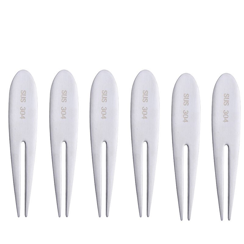 6 pz forchetta da frutta in acciaio inossidabile torta d'oro dolce Picke bella mini forchetta utilizzata per la torta in festa lumaca forcella regalo ristorante: 6pezzi argento
