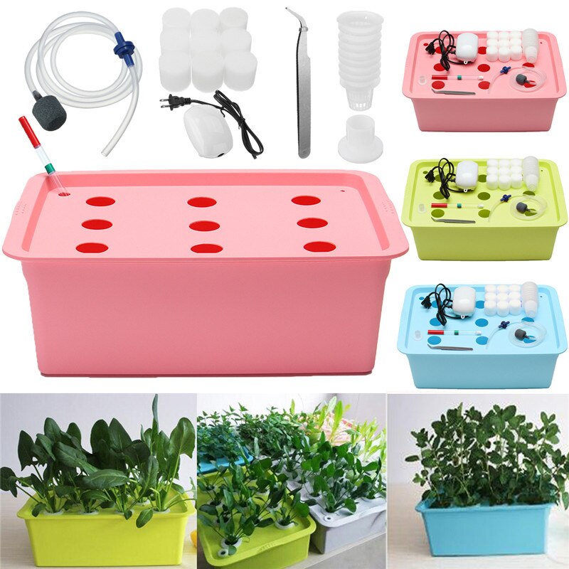 220V 9 Holes Hydroponic System Kit DWC Aerobic Soilless Cultivation Indoor Water Planting Box Planters Nursery Pots
