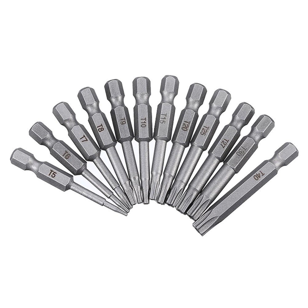 12Pcs 50mm Security Tamper Proof Screwdriver Bits Set 1/4&quot; Hex Shank Magnetic Torx Screwdriver Bit T5-T40