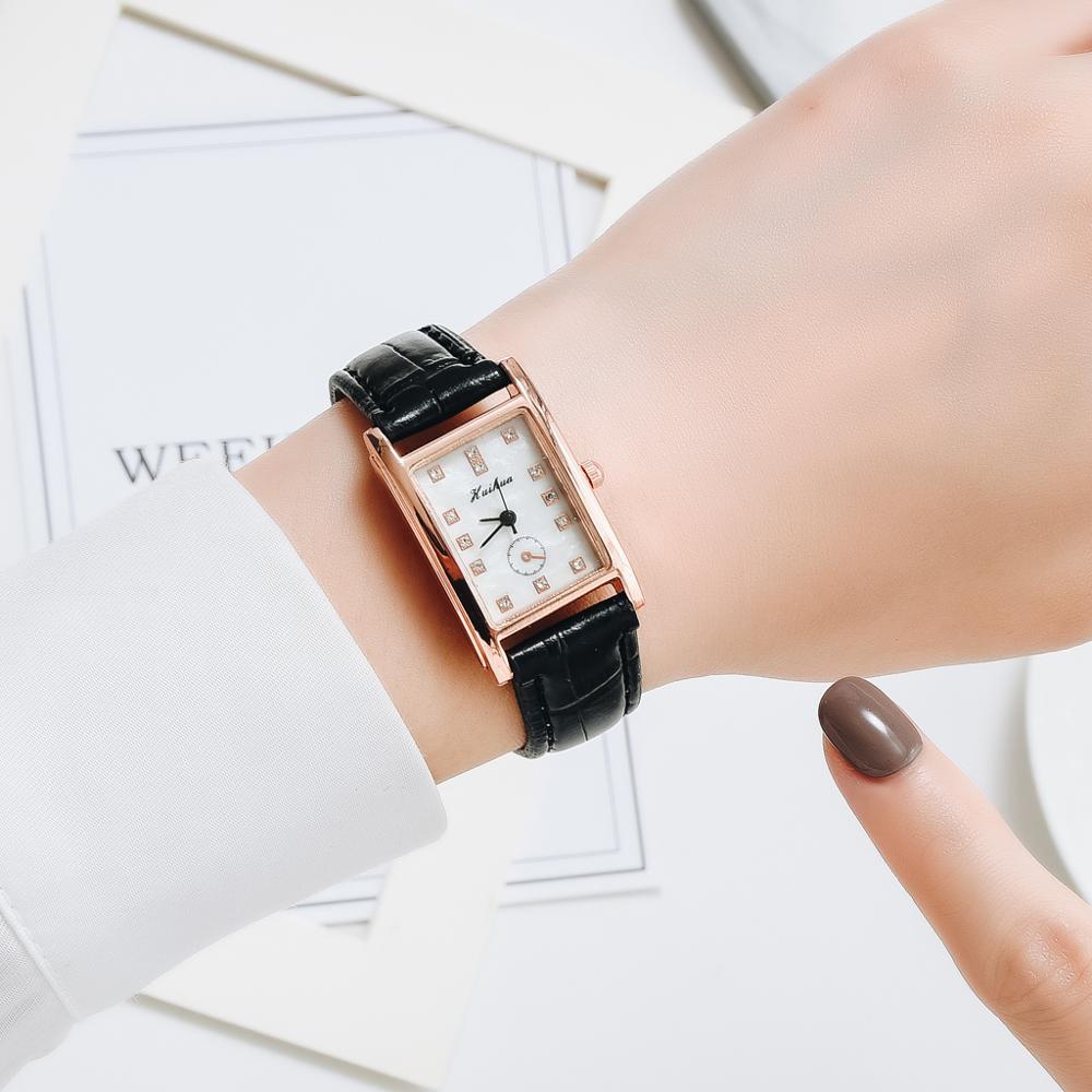 Ure kvinder firkantede rosa guld armbåndsure rødt læder mærke ure kvindelige damer quartz ur montre femme