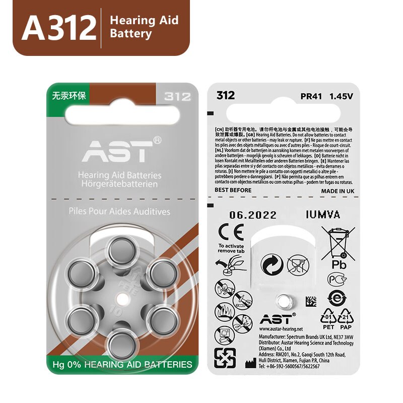 60 st ast hörapparater batterier  a 312 a za312 pr41 s312 312 zinkluftbatteri för hörapparater