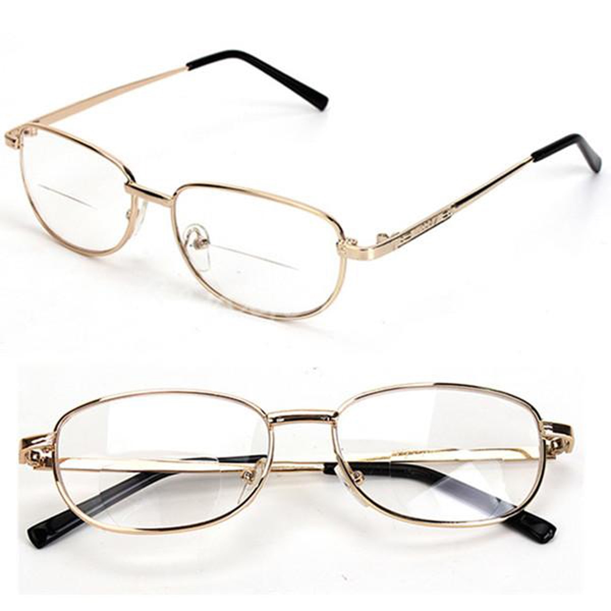 Mode Bifocale Lens Omrande mannen Leesbril Goud Metalen Frame Brillen