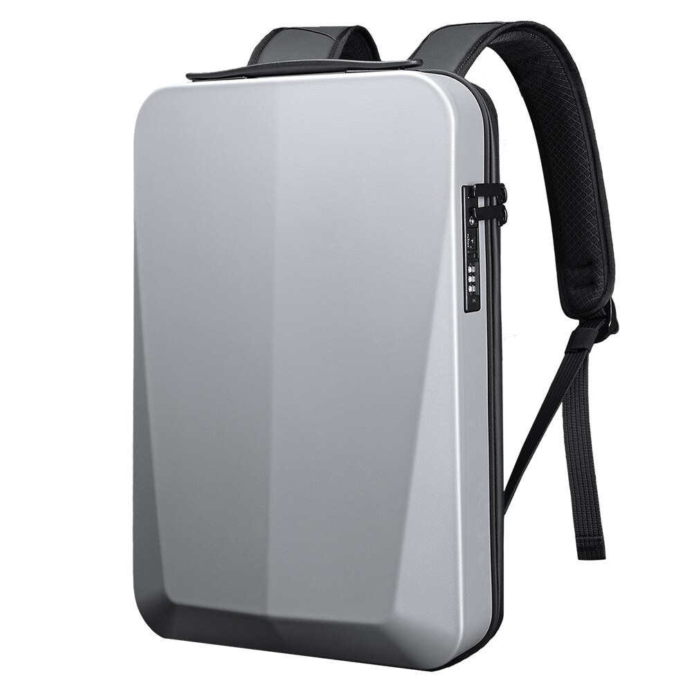 Street Wear Backpacks Slim Hard Shell Men's Business Shoulder Backpack Laptop bag USB Multi Layer Storage Waterproof Bag: silvery white