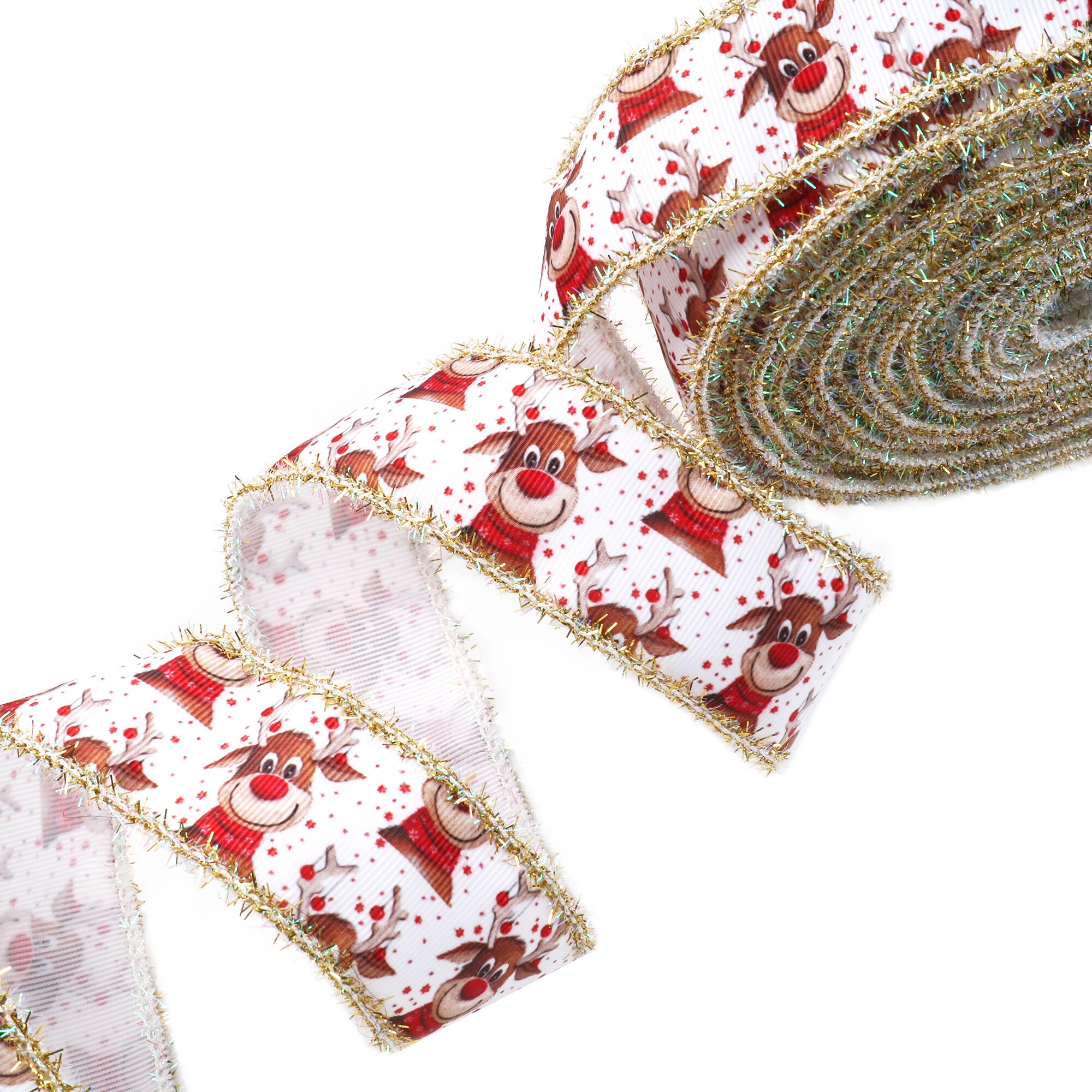 75MM 2Yard/roll Christmas Geometric Grosgrain Ribbon with Tinsel Edges For Burlap Wreaths Hairbows Accessories,2Yc20400: 1144814003