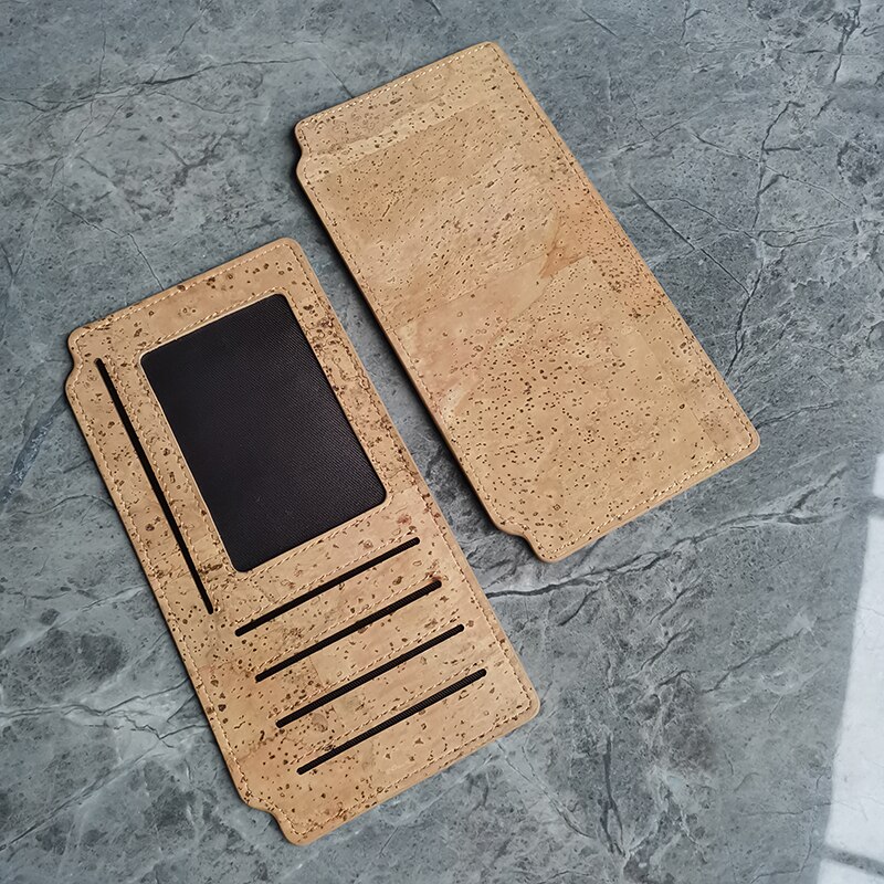 2 in- in-1 multifunctionele unisex effen beige rustieke natuurlijke kurken portemonnee met kaart- en fotovakken voor veganisten