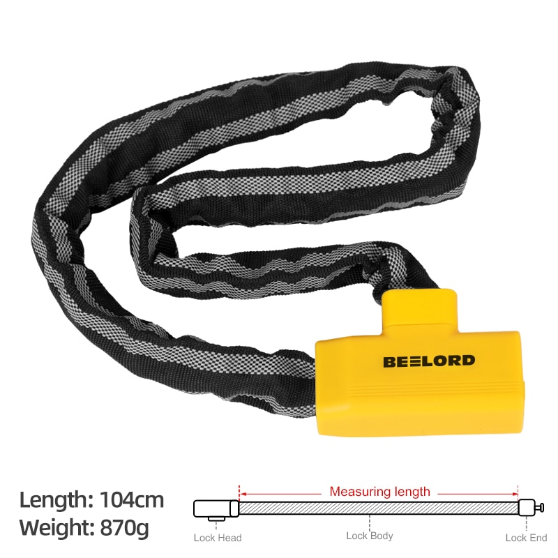 BEELORD Bike Chain Lock High Security Reflective Heavy Duty Anti Theft with Keys Bicycle Lock for Electric Scooter Motorcycle: 708-104cm