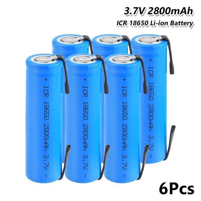 1/2/4/6/8/10 Uds 18650 batería 2800mAh ICR 18650 Li-ion de 3,7 V batería recargable con soldadura de pestañas para linterna Led faro: 6 Pcs