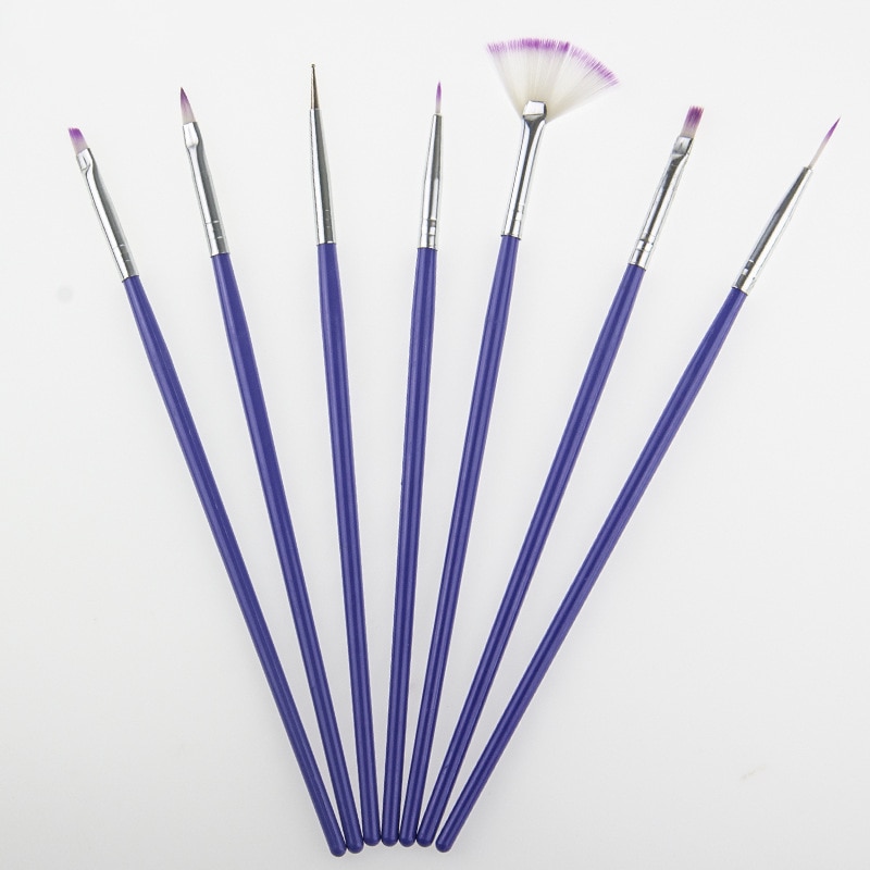 7 Stks/set Paarse Handvat Nylon Kwast Verschillende Vorm Aquarel Nail Brush Pen Voor Studenten Meisjes School Office Art Supplies