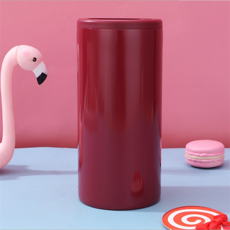 12oz Vacuum Beer Thermos Double Wall Outdoor Cold-Keeping Juice Cola Cans Bottle 304 Stainless Steel Beer Cooler Cups: Red