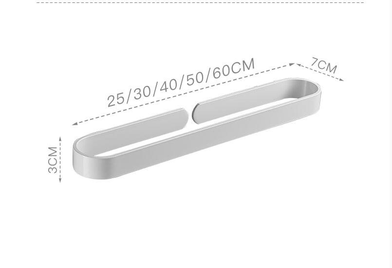 Spikerfri fast aluminium hvit håndkle bar enkelt håndklestativ dårlig hvit håndkleholder 30/40/50/60 cm