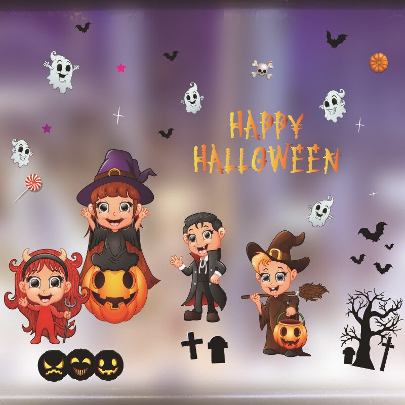 Halloween Window Stickers Wall Halloween Window Wall Decor Happy Halloween Decor For Home Haloween Sticker Door Deco: Green